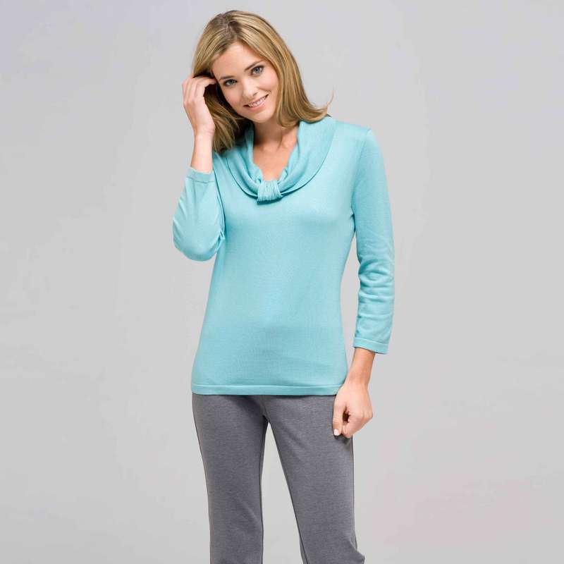 Cowl Neck Sweater, Light Seabreeze, large image number 0