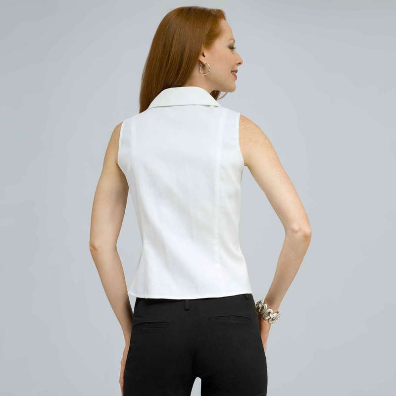 Double Breasted Sleeveless Button Down Blouse., White, large image number 1