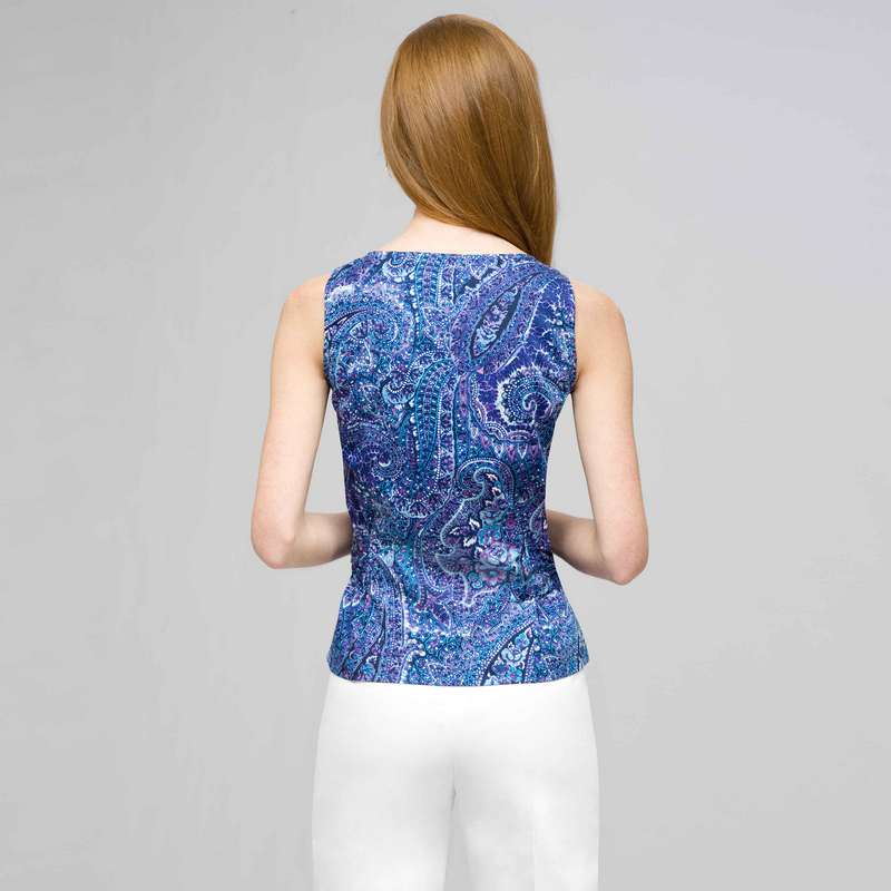 Paisley Sleeveless Shirt With Tie Front., Spring Violet Combo, large image number 1