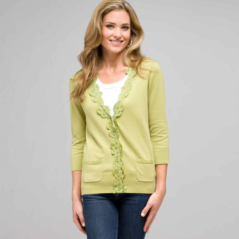 Lace Trimmed Cardigan, spring bud, large image number 0