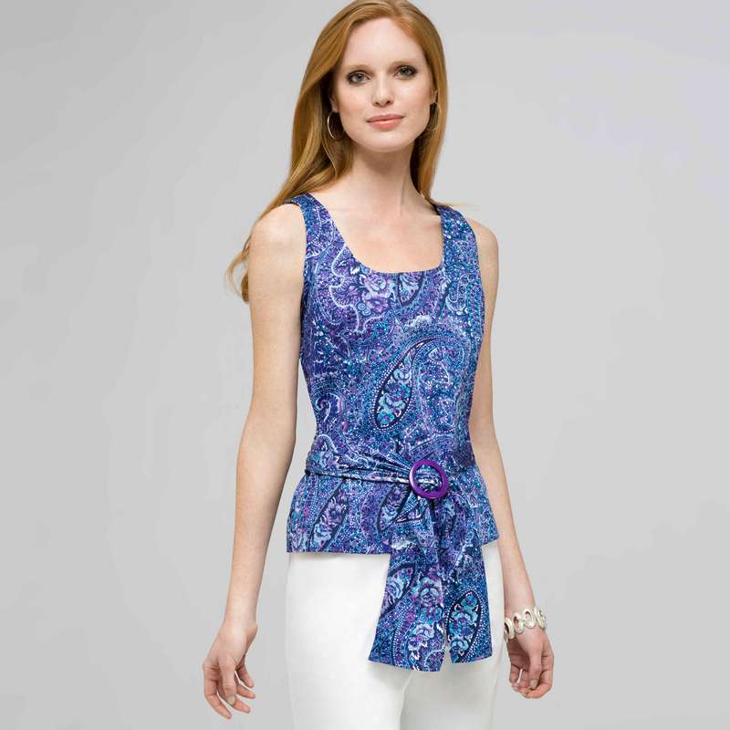 Paisley Sleeveless Shirt With Tie Front., Spring Violet Combo, large image number 0